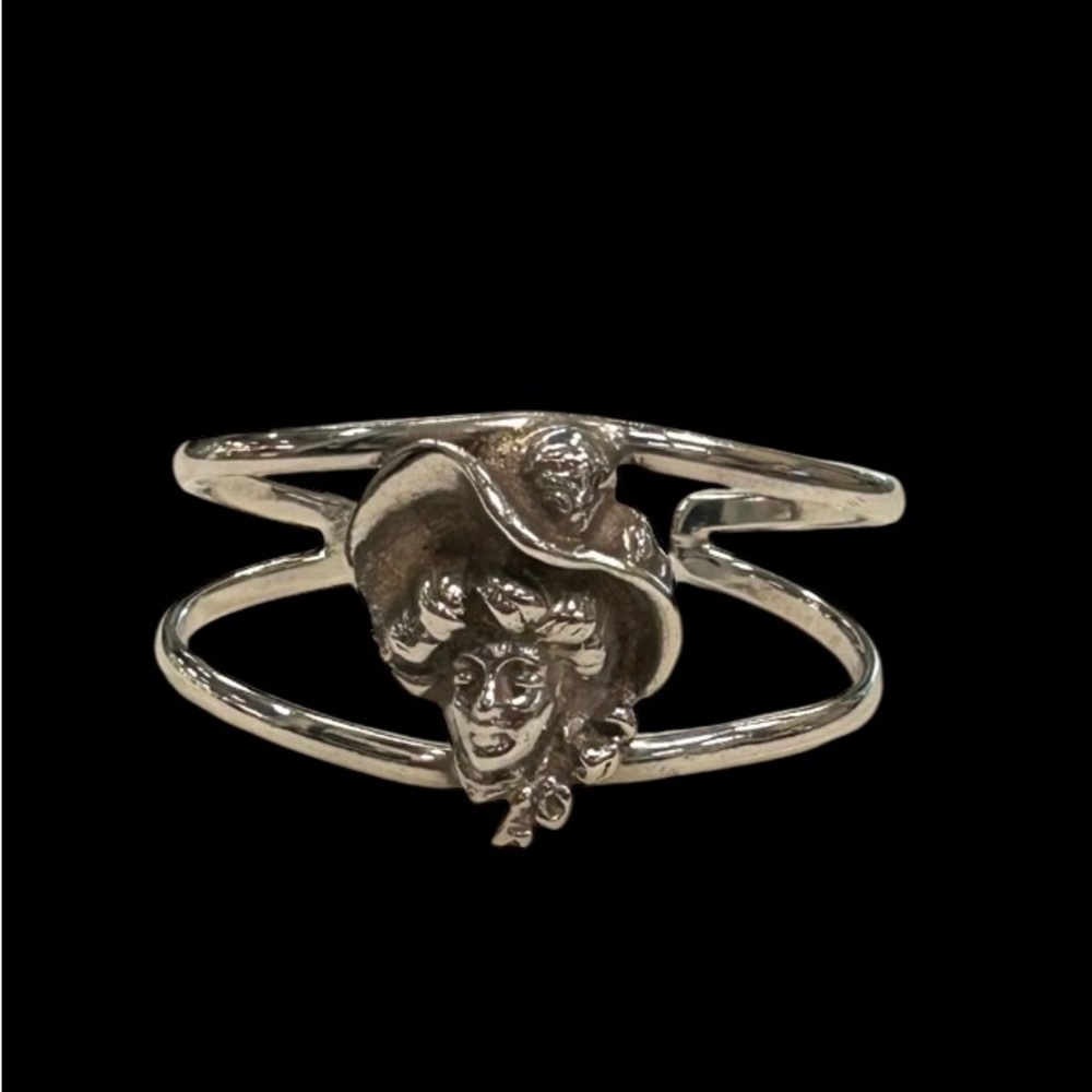 Vintage 925 Sterling Silver Art Nouveau Lady Face Bracelet / Cuff